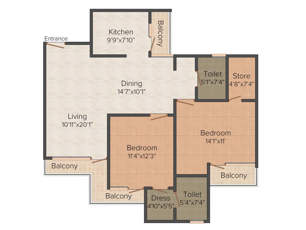 Trellis N B Heights (2BHK+2T (1,220 sq ft) 1220 sq ft)
