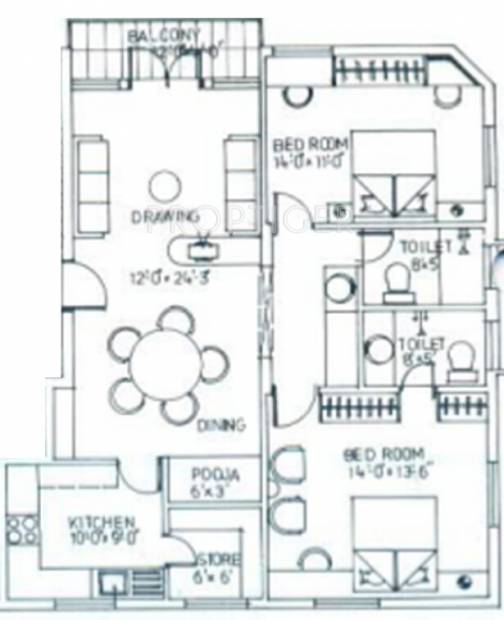 Agni Estates Lakshmi Enclave Floor Plan (2BHK+2T + Pooja Room)