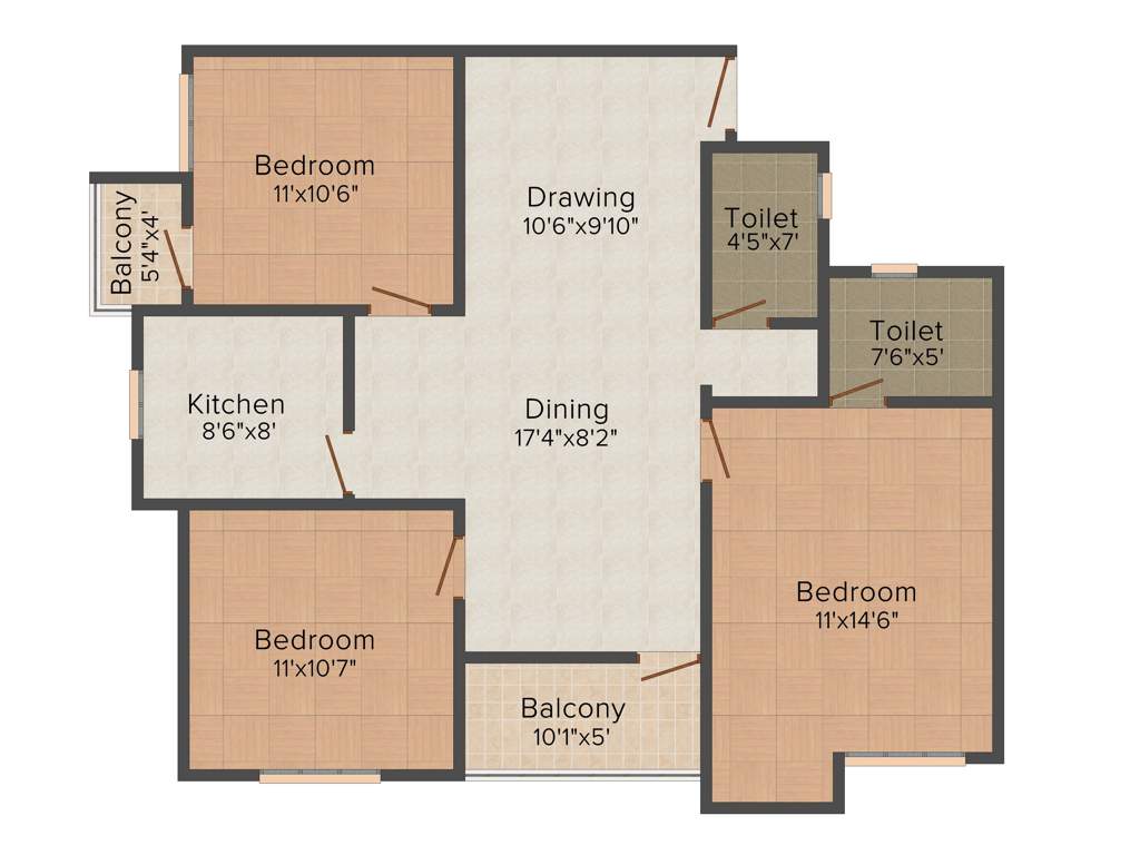 Trellis Royal Castle (3BHK+2T (1,485 sq ft) 1485 sq ft)