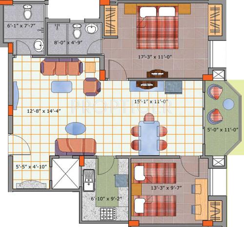 Orisons Mandakini Garden (2BHK+2T (1,398 sq ft) 1398 sq ft)