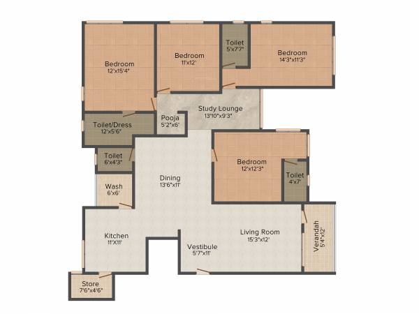 Dharnidhar Pride (4BHK+4T (2,997 sq ft)   Study Room 2997 sq ft)