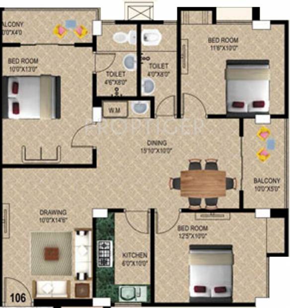 Sunrise Moti Apartment (3BHK+2T (1,360 sq ft) 1360 sq ft)