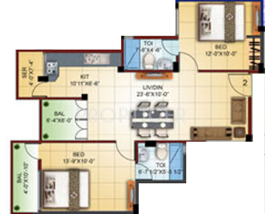 LMH St Marys (2BHK+2T (970 sq ft) 970 sq ft)