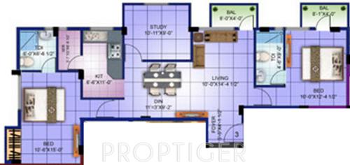LMH St Marys (2BHK+2T (1,255 sq ft) + Study Room 1255 sq ft)