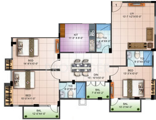 LMH St Marys (3BHK+3T (1,582 sq ft) 1582 sq ft)