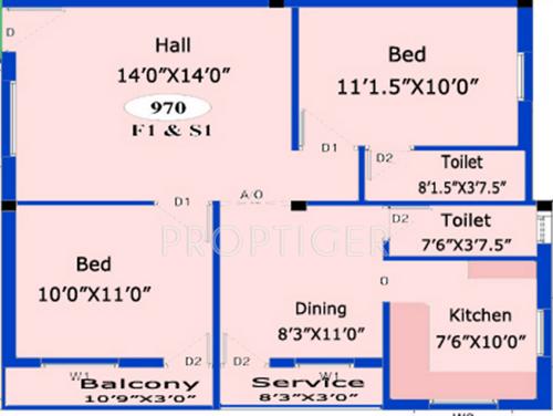 ARRR Balaiya Garden (2BHK+2T (970 sq ft) 970 sq ft)
