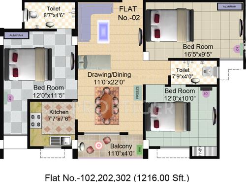 Niagaree Safa Enclave (3BHK+2T (1,216 sq ft) 1216 sq ft)