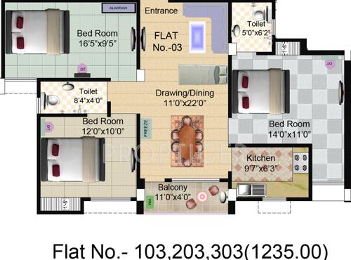 Niagaree Safa Enclave (3BHK+2T (1,235 sq ft) 1235 sq ft)