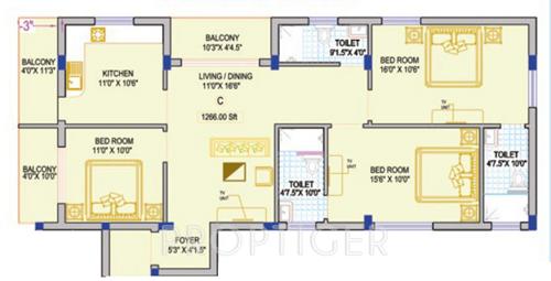 Kirthika Bheema Residency (3BHK+3T (1,303 sq ft) 1303 sq ft)