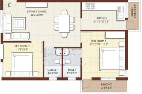 Kirthika Royal Residency (2BHK+2T (990 sq ft) 990 sq ft)