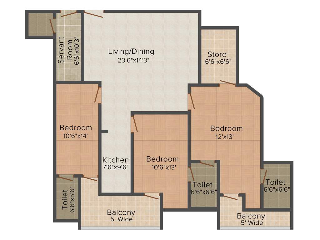 Ayda Estates Pvt Ltd Gold (3BHK+3T (1,940 sq ft) + Servant Room 1940 sq ft)