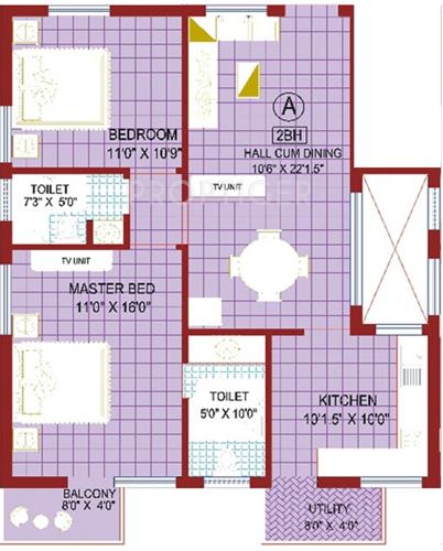 Kirthika Purple Nest (2BHK+2T (1,052 sq ft) 1052 sq ft)