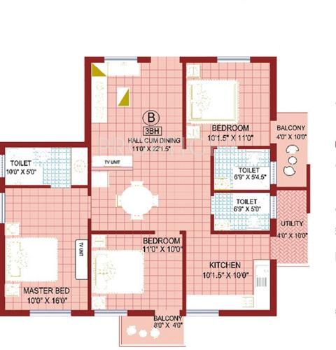 Kirthika Purple Nest (3BHK+3T (1,303 sq ft) 1303 sq ft)