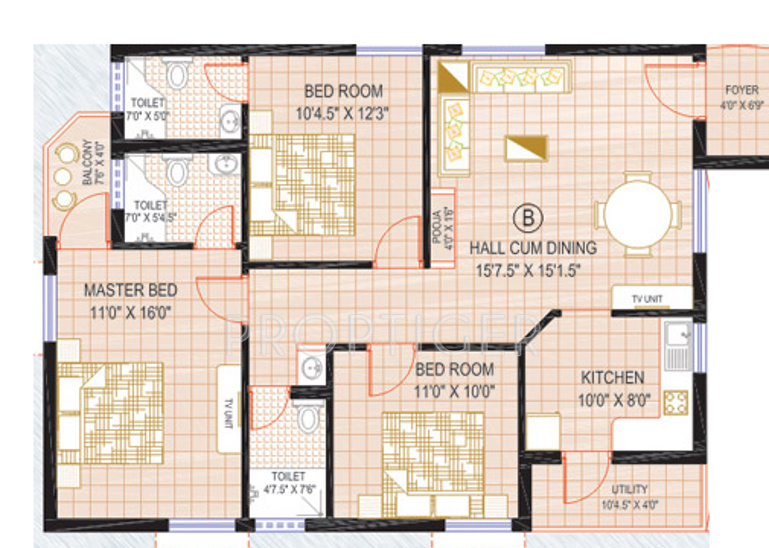 Kirthika Sunshine Apartment (3BHK+3T (1,362 sq ft) 1362 sq ft)