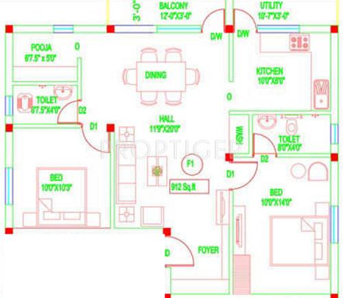 Mars Builders And Real Estates Private Limited Dhanam Apartments (2BHK+2T (912 sq ft)   Pooja Room 912 sq ft)