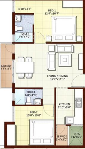 Kirthika Mulberry Court (2BHK+2T (865 sq ft) 865 sq ft)