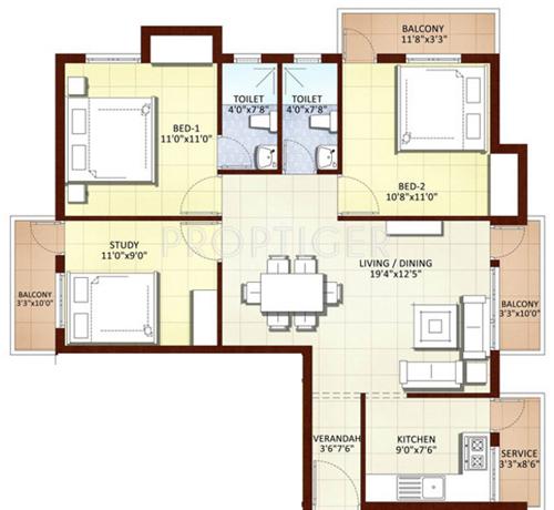 Kirthika Mulberry Court (3BHK+2T (1,210 sq ft) 1210 sq ft)