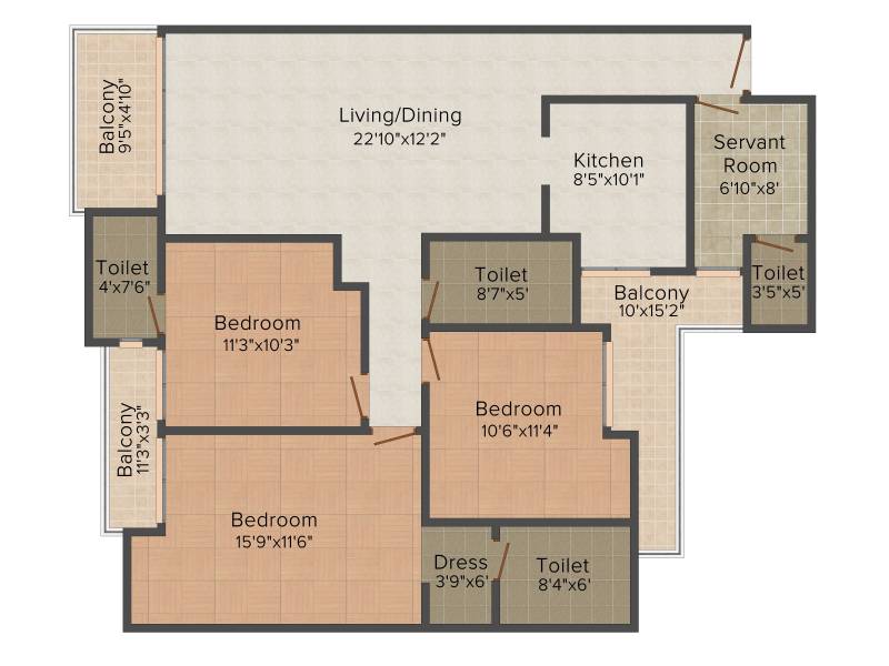 Horizon Anant (3BHK+3T (1,825 sq ft) + Servant Room 1825 sq ft)