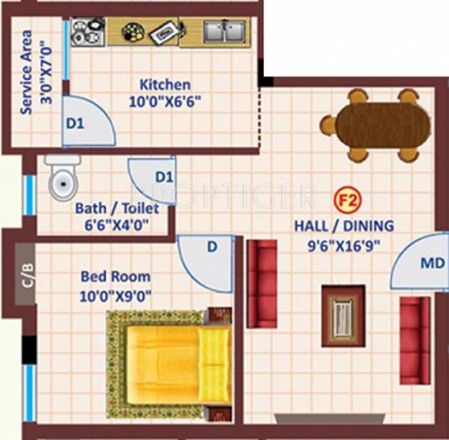 Sterling Homes Adrushta Homes Floor Plan (1BHK+1T)