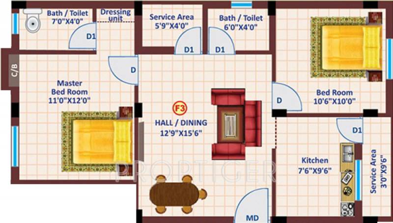 Sterling Homes Adrushta Homes Floor Plan (2BHK+2T)