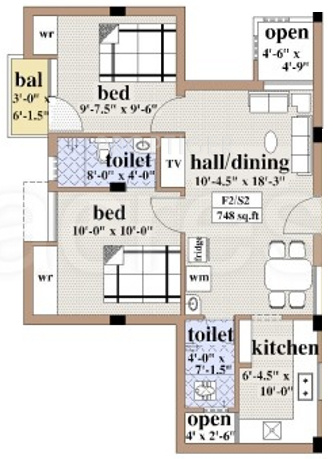 Nithin Daksha (2BHK+2T (748 sq ft) 748 sq ft)