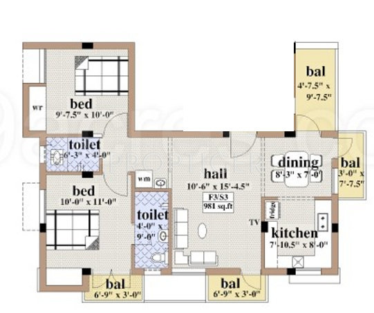 Nithin Daksha (2BHK+2T (981 sq ft) 981 sq ft)
