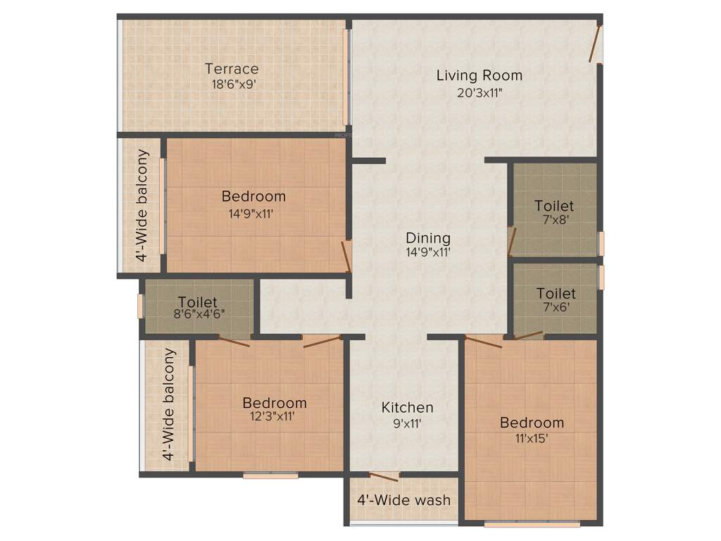 Abhijit Jayanti Mansion 9 (3BHK+3T (1,550 sq ft) 1550 sq ft)