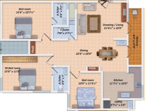  Kings Court (3BHK+3T (1,665 sq ft) + Pooja Room 1665 sq ft)