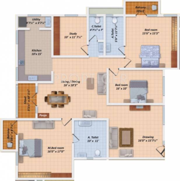  Kings Court (3BHK+3T (2,665 sq ft) + Study Room 2665 sq ft)
