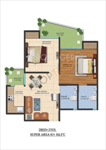 Ajnara Le Garden (2BHK+2T (810 sq ft) 810 sq ft)