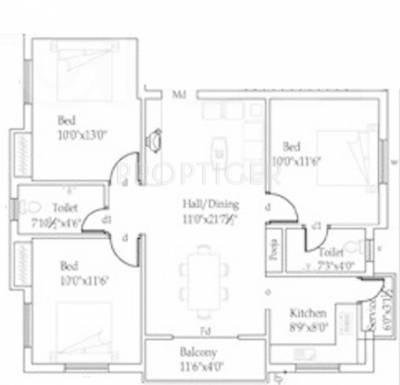 Deepakam Gardens (3BHK+2T (1,100 sq ft) 1100 sq ft)