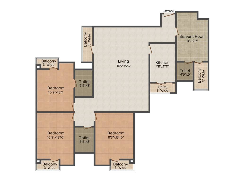 Ansal Celebrity Woods (3BHK+3T (2,069 sq ft) + Study Room 2069 sq ft)