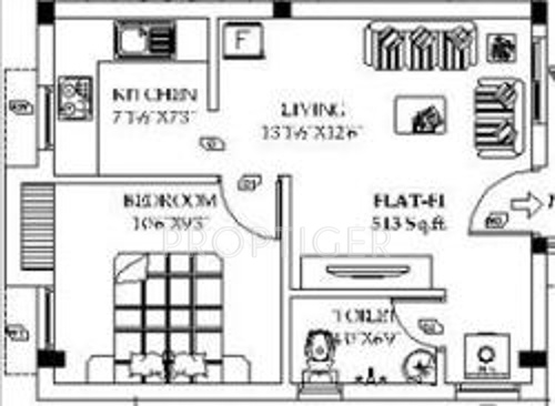 Ashirvaadh Fortune Homes (1BHK+1T (513 sq ft) 513 sq ft)