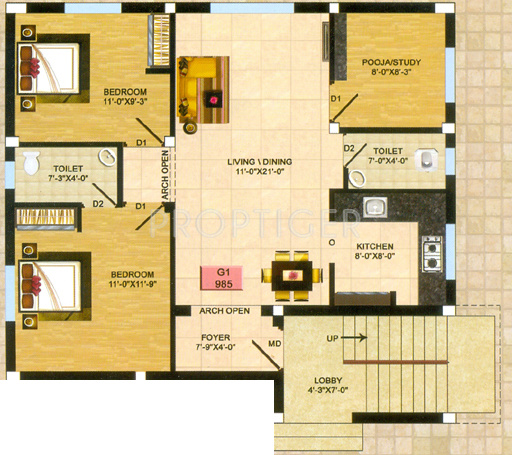 Infraz Paradise (2BHK+2T (985 sq ft)   Study Room 985 sq ft)