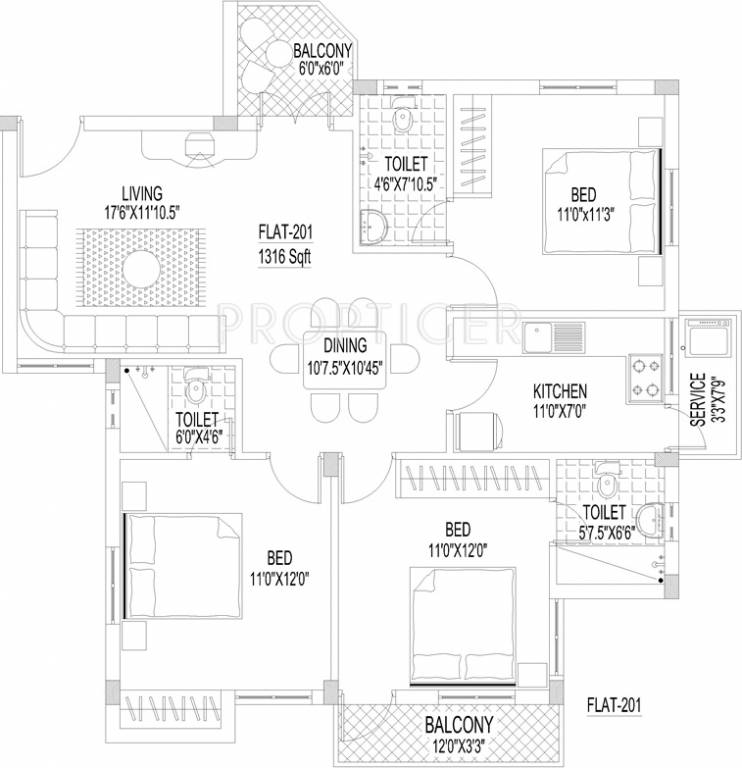 Deccan Orleans (3BHK+3T (1,316 sq ft) 1316 sq ft)