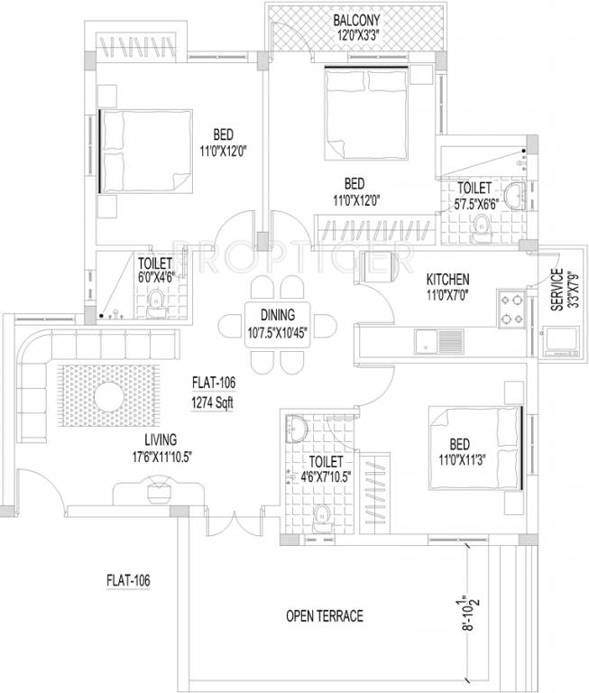 Deccan Orleans (3BHK+3T (1,274 sq ft) 1274 sq ft)