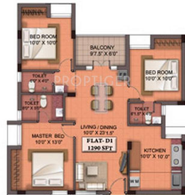 Khurinji Gloxinia (3BHK+3T (1,290 sq ft) 1290 sq ft)