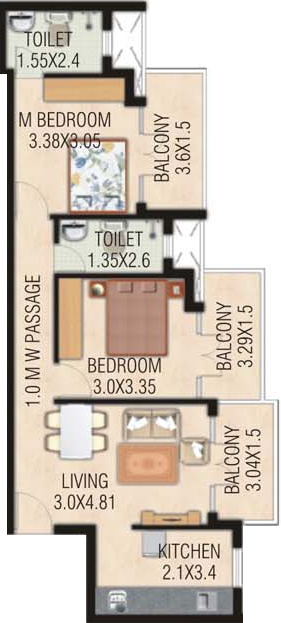 Asian Bay View Apartments (2BHK+2T (1,058 sq ft) 1058 sq ft)