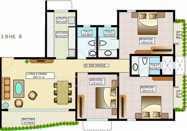 Tridhaatu Aumkaar (3BHK+3T (1,185 sq ft) 1185 sq ft)