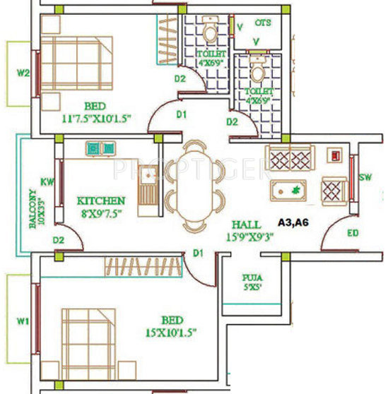 Gajhanana Bharani Apartments (2BHK+2T (880 sq ft)   Pooja Room 880 sq ft)