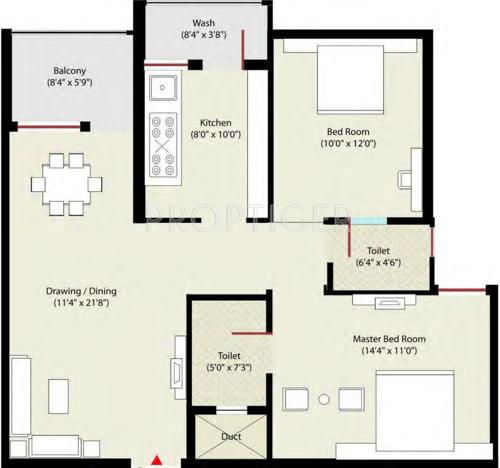 Aakriti Greens (2BHK+2T (1,130 sq ft) 1130 sq ft)