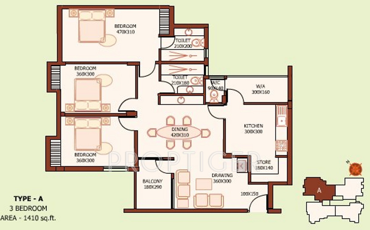  Golden City Nest (3BHK+3T (1,410 sq ft) 1410 sq ft)