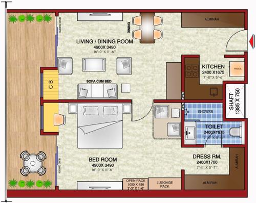 Gaursons Gaur Suites (1BHK+1T (1,030 sq ft) 1030 sq ft)