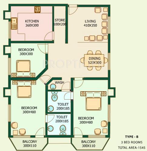  Golden Neptune (3BHK+3T (1,545 sq ft) 1545 sq ft)