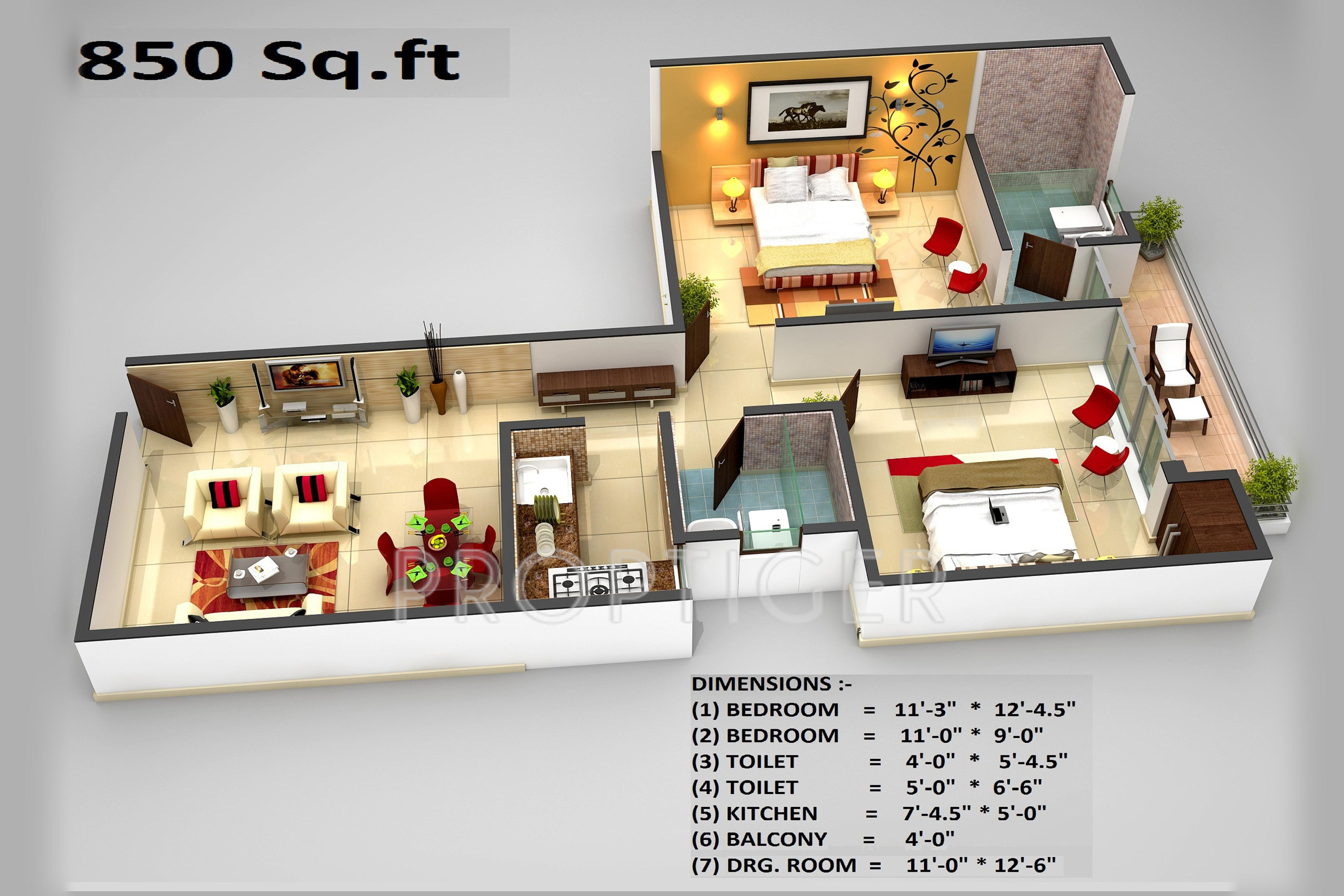  850 Sq Ft Apartment 