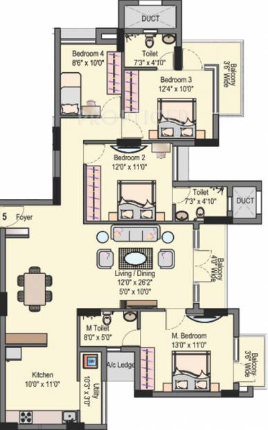 Dugar Lake Dugar (3BHK+3T (2,021 sq ft)   Study Room 2021 sq ft)