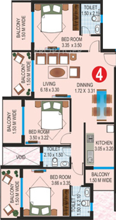 Buildmore Woods (3BHK+3T (1,480 sq ft) 1480 sq ft)