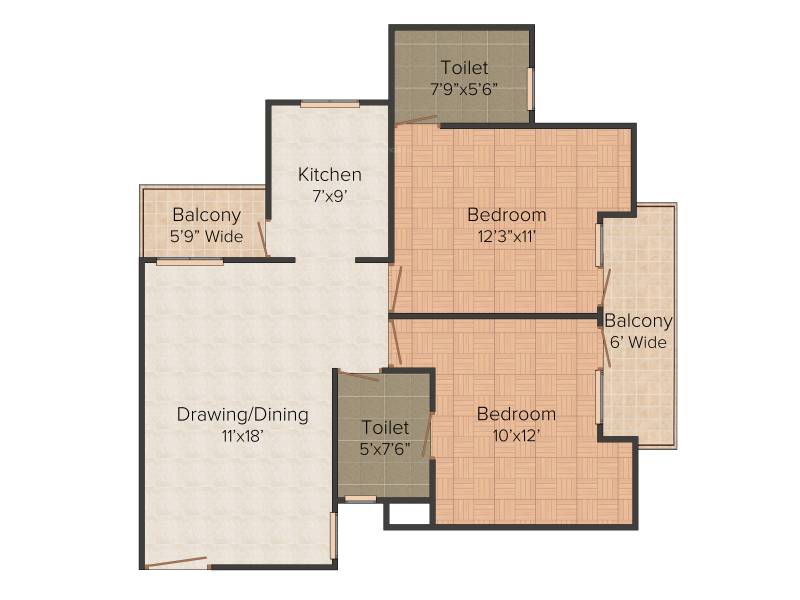 Gaursons Gaur Homes (2BHK+2T (1,025 sq ft) 1025 sq ft)