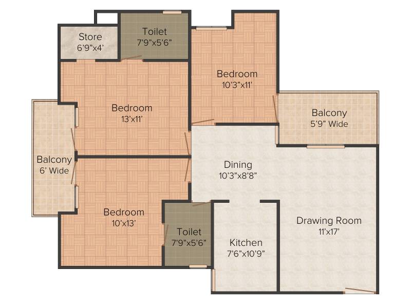 Gaursons Gaur Homes (3BHK+2T (1,405 sq ft) 1405 sq ft)