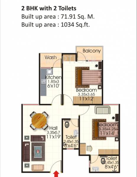 Mahendra Ample Park (2BHK+2T (1,034 sq ft) 1034 sq ft)